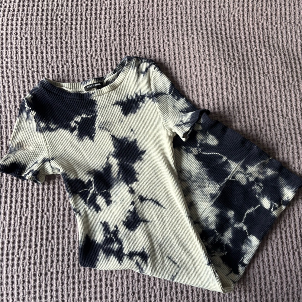 Blue and White Tie-Dye Ribbed Bodycon Dress
